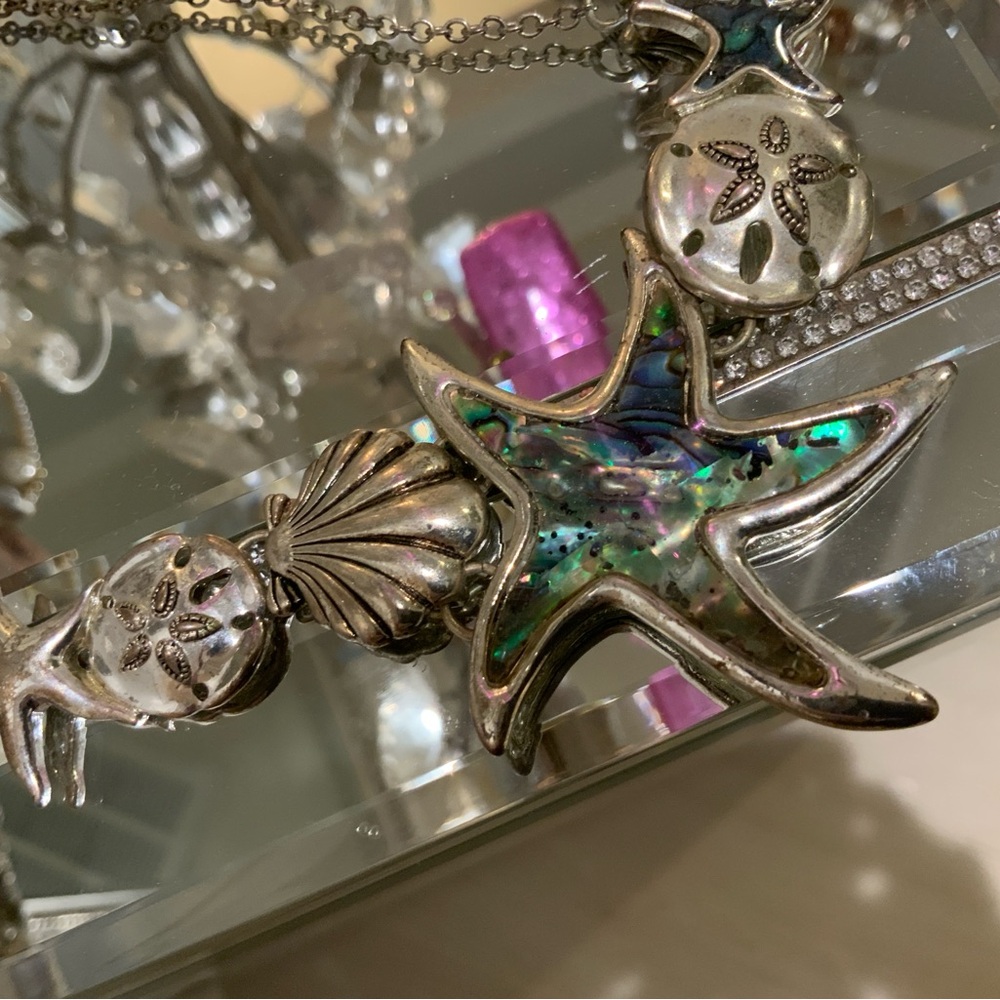 Abalone Starfish Pendant Necklace - Iridescent Green Blue